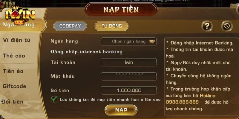 IWIN | Game Bài Thượng Lưu Iwin Club - Link Tải Iwinclub Mới Nhất 22 Quy trình nạp tiền tại trang chủ IWIN được thực hiện rất dễ dàng.