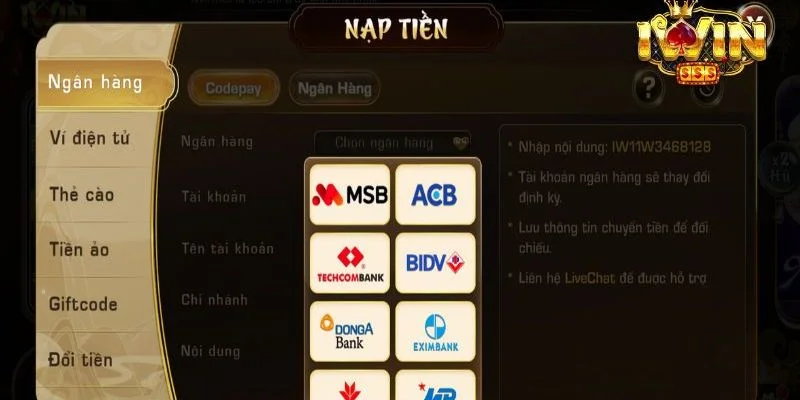 Nạp Tiền IWIN: Thao Tác Nạp Siêu Tiện Lợi Cho Tân Binh 2 Các thao tác nạp tiền IWIN trực tuyến được thực hiện khá đơn giản.